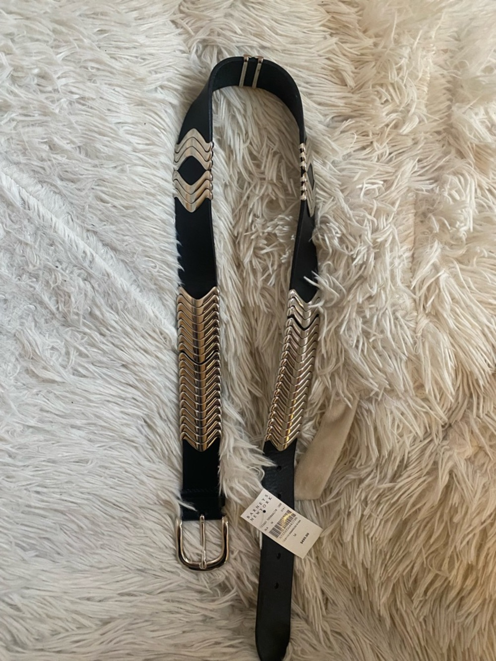 Barneys New York Black Leather Belt with Silver Hardware